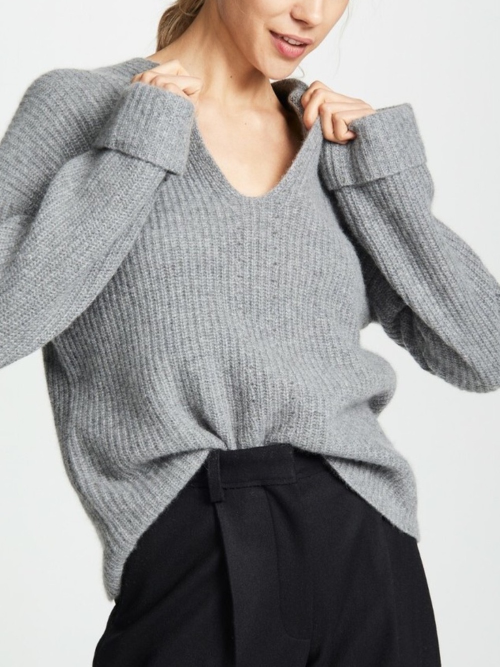 360 CASHMERE WOMENS ELOISE GRAY CASHMERE SWEATER PULLOVER HOODED LARGE